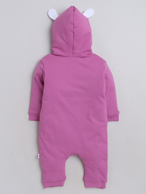 Bumzee Mauve Girls Full Sleeves Trendy Padded Sleepsuit With Hood