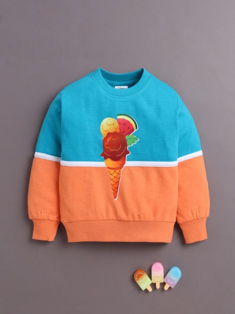 BUMZEE Blue Girls Full Sleeves Cotton Sweatshirt