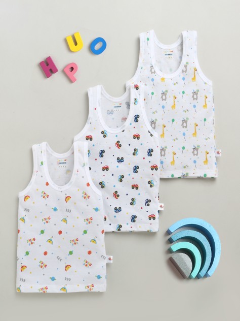BUMZEE Boys Sleeveless Vest White Pack of 3