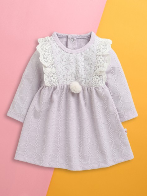 BUMZEE Lavender Girls Full Sleeves Cotton Frock Dress