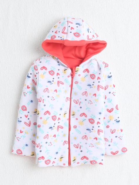 BUMZEE Coral & White Baby Girls Full Sleeves Cotton Reversible Padded Jacket