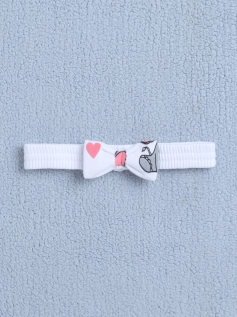 BUMZEE Pink & White Girls Half Sleeves Bodysuit & Short Set With Headband