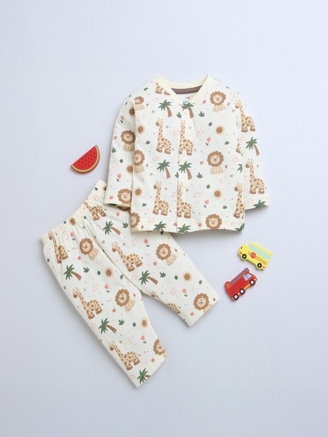 BUMZEE Cream Baby Boys Full Sleeves Jabla & Pyjama Set