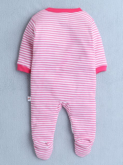 BUMZEE Pink & White Baby Girls Full Sleeves Sleepsuit Pack Of 3