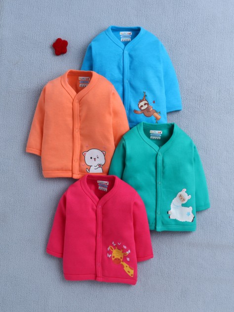 BUMZEE Blue & Pink Girls Full Sleeves Cotton Jablas Pack Of 4