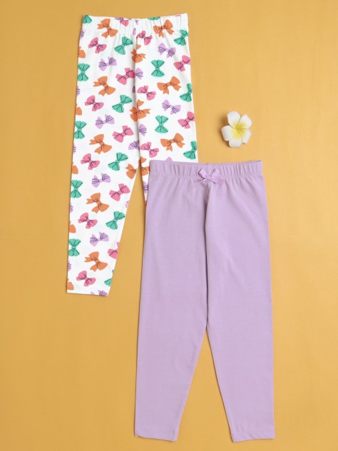 BUMZEE Girls Leggings Lavender & White Pack of 2