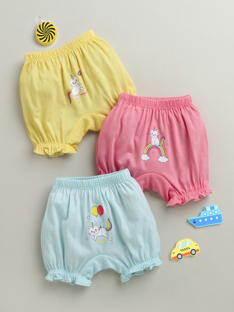 BUMZEE Yellow & Pink Girls Cotton Bloomers Pack of 3
