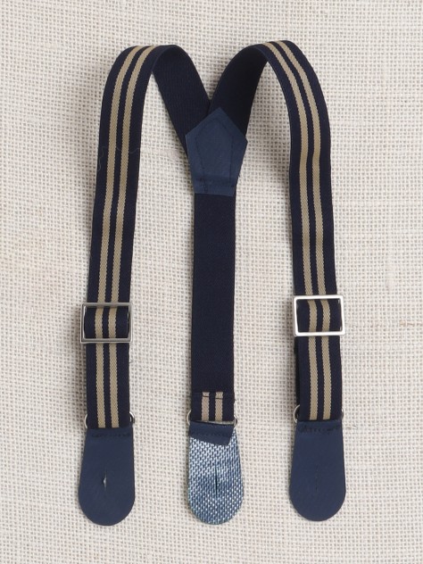 BUMZEE Navy & Beige Boys Half Sleeves Bodysuit & Short Set With Bow Suspender & Cap