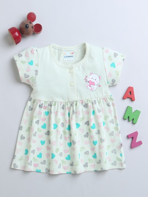 BUMZEE Light Green Girls Half Sleeves Cotton Frock