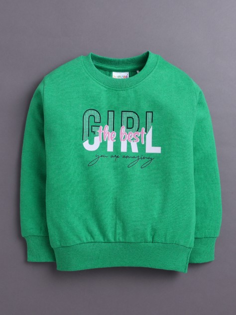 BUMZEE Green Girls Full Sleeves Cotton Sweatshirt