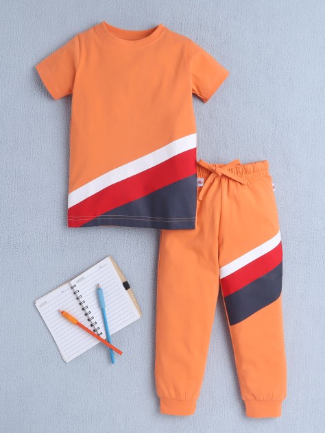 BUMZEE Orange Boys Half Sleeves T-Shirt & Pyjama Set