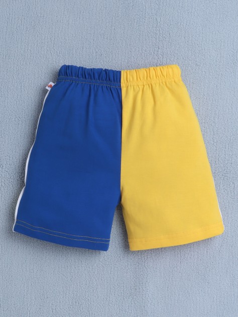 BUMZEE Yellow & Royal Blue Boys Sleeveless T-Shirt & Short Set