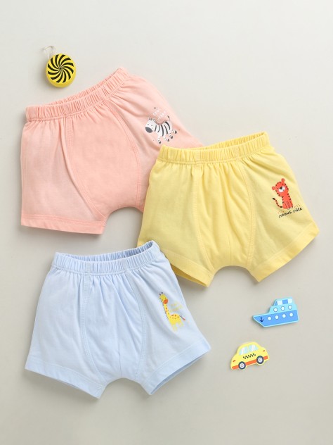 BUMZEE Yellow & Peach Boys Cotton Trunks Pack of 3