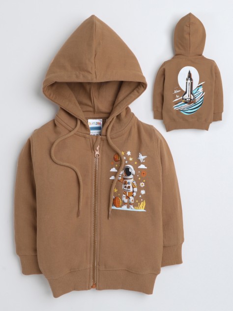 BUMZEE Brown Boys Full Sleeves Hooded Sweatshirt