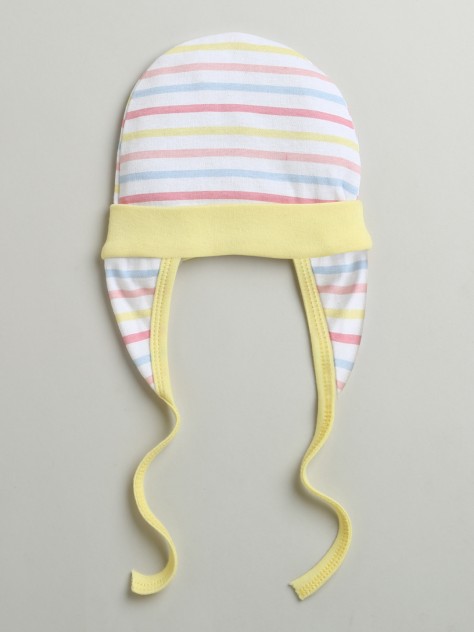 BUMZEE Yellow & Multi Baby Girls Ear Flap Tying Cap Pack Of 2