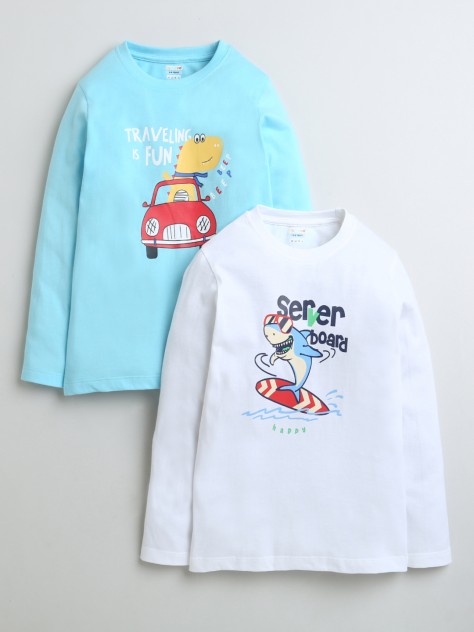 BUMZEE Blue & White Boys Full Sleeves T-Shirts Pack Of 2