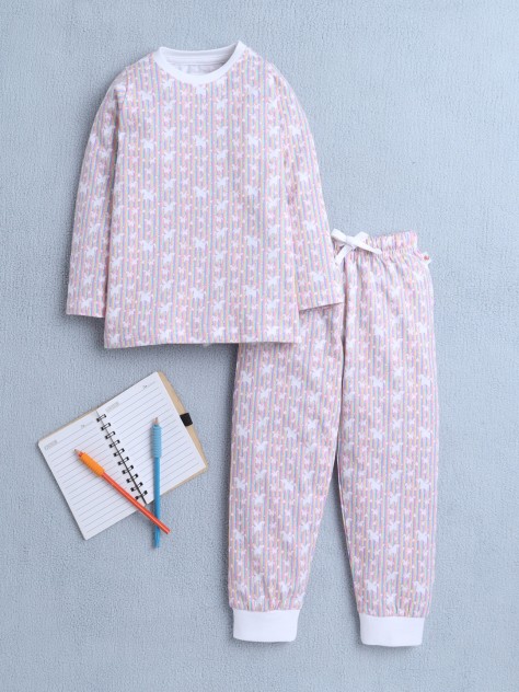 BUMZEE Multi Girls Full Sleeves T-Shirt & Pyjama Set