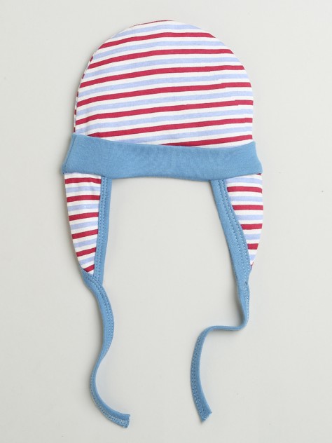 BUMZEE White & Multi Baby Boys Ear Flap Tying Cap Pack Of 2