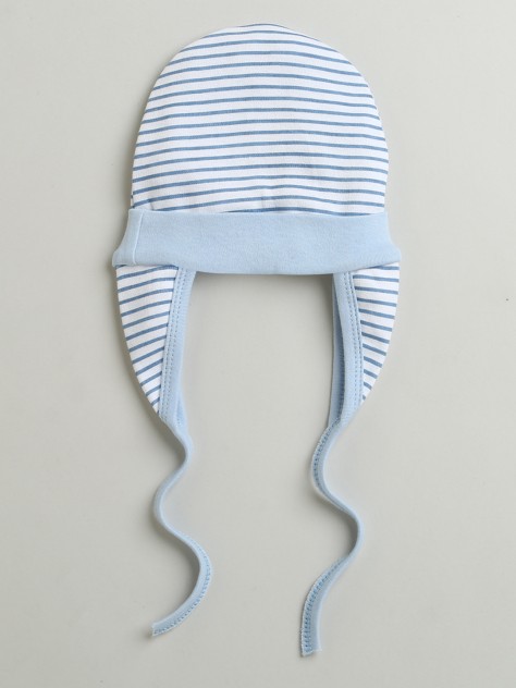 BUMZEE Blue & White Baby Boys Ear Flap Tying Cap Pack Of 2