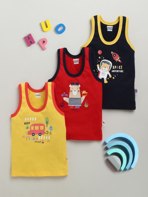 BUMZEE Boys Sleeveless Vest Red & Yellow Pack of 3