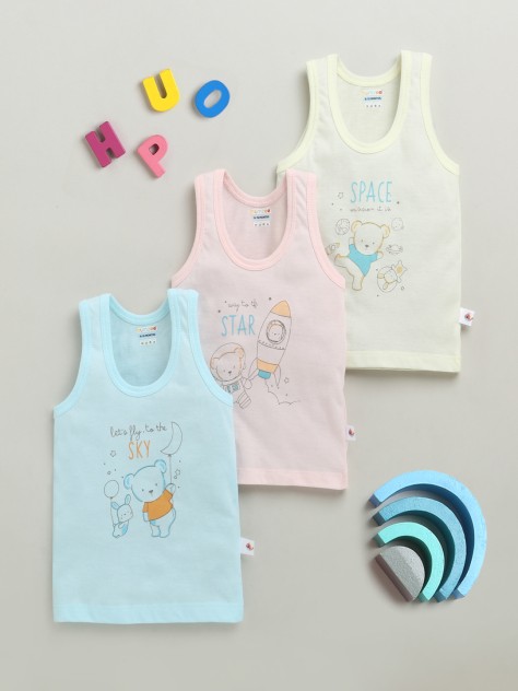 BUMZEE Boys Sleeveless Vest Yellow & Aqua Pack of 3