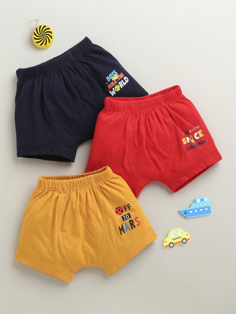 BUMZEE Red & Navy Boys Cotton Trunks Pack of 3