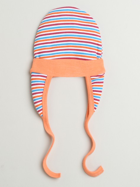 BUMZEE Orange & Multi Baby Boys Ear Flap Tying Cap Pack Of 2