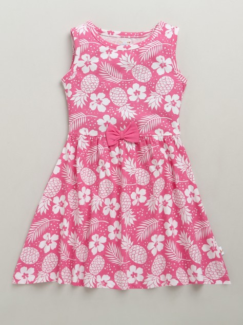 BUMZEE Pink Girls Sleeveless Cotton Knee Length Frock