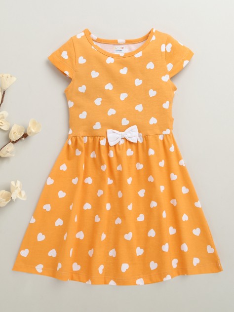 BUMZEE Orange Girls Cap Sleeves Cotton Knee Length Frock