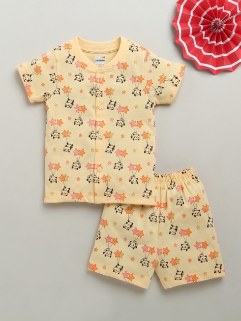 BUMZEE Peach Baby Boys Half Sleeves Jabla & Short Set