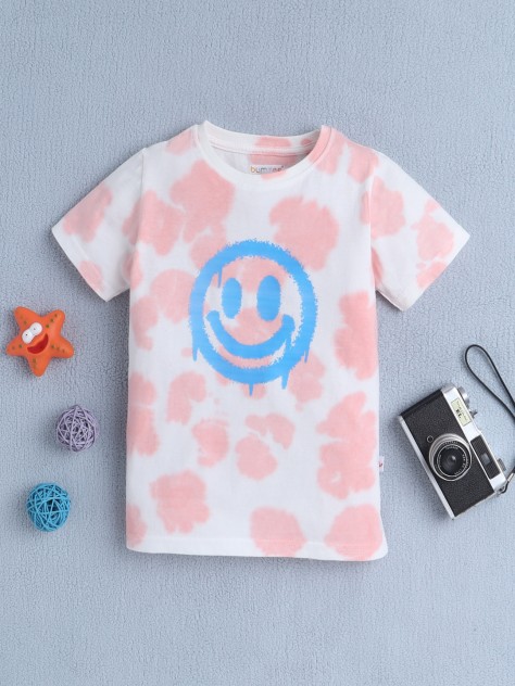BUMZEE White & Peach Girls Half Sleeves T-Shirt