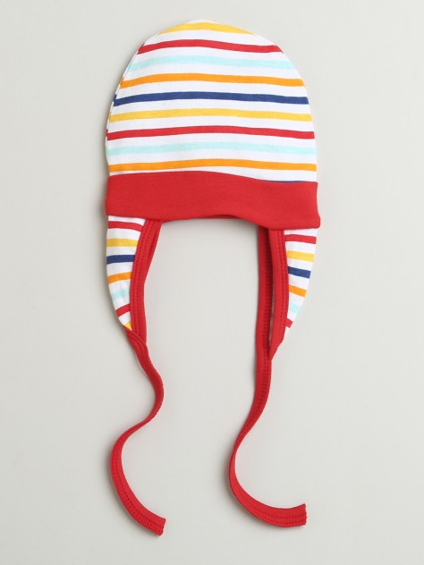 BUMZEE Red & Multi Baby Boys Ear Flap Tying Cap Pack Of 2