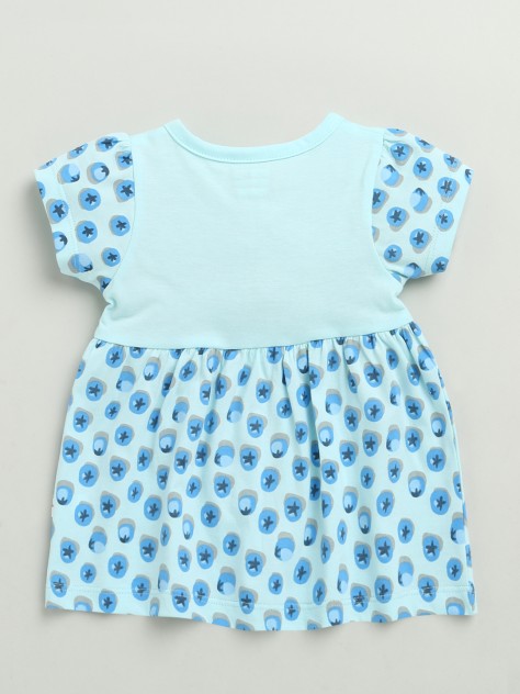 BUMZEE Blue Girls Cap Sleeves Cotton Knee Length Frock