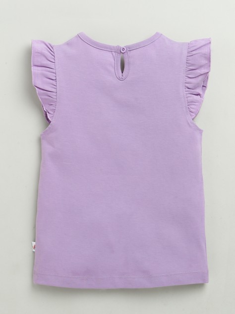 BUMZEE White & Lavender Girls Cap Sleeves Cotton T-Shirts Pack Of 2