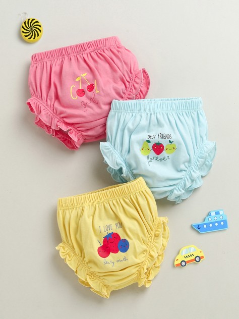 BUMZEE Yellow & Pink Girls Cotton Panties Pack of 3