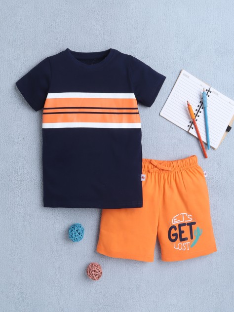 BUMZEE Navy & Orange Boys Half Sleeves T-Shirt & Short Set