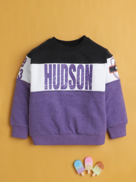 BUMZEE Black & Purple Boys Full Sleeves Cotton Sweatshirt