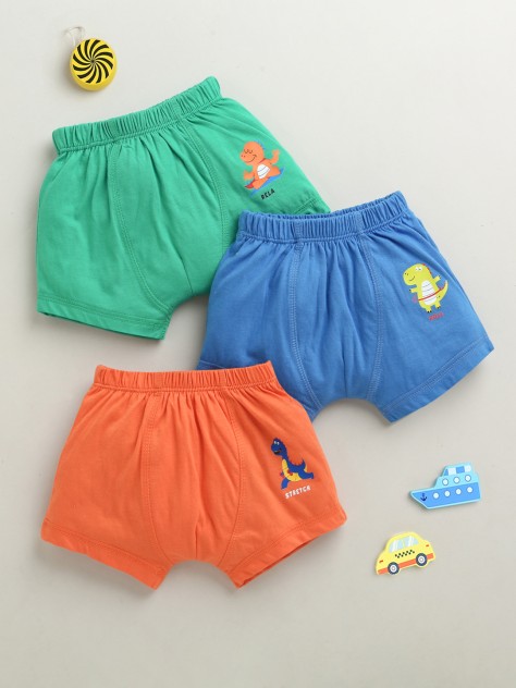 BUMZEE Orange & Green Boys Cotton Trunks Pack of 3