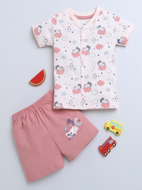 BUMZEE Peach & O.Pink Baby Boys Half Sleeves Jabla & Short Set