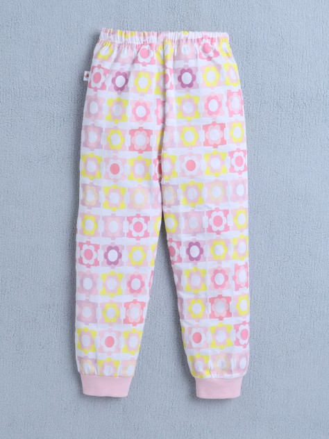 BUMZEE Baby Pink & White Girls Full Sleeves T-Shirt & Pyjama Set