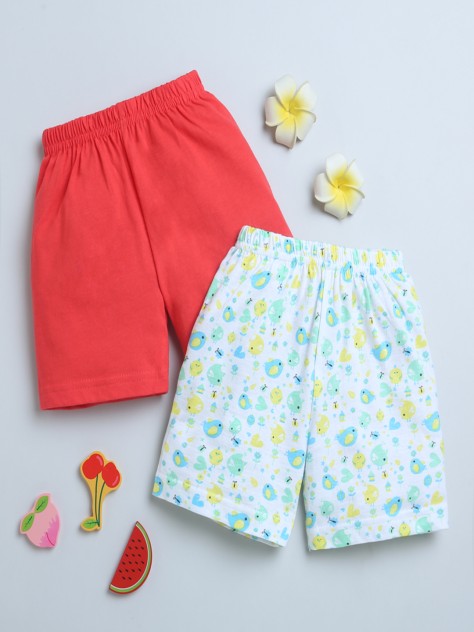 BUMZEE Red & White Girls Shorts Pack Of 2