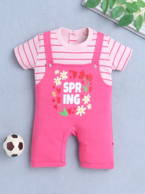 BUMZEE Pink Girls Half Sleeves Thigh Length Romper