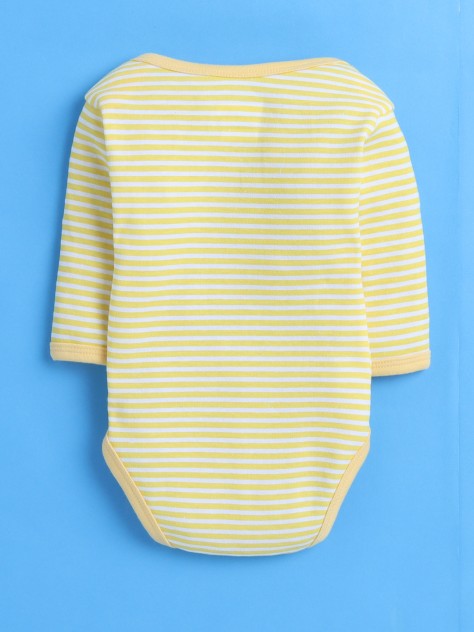 BUMZEE Yellow & White Baby Girls Full Sleeves Cotton Bodysuit - Onesies Pack Of 3