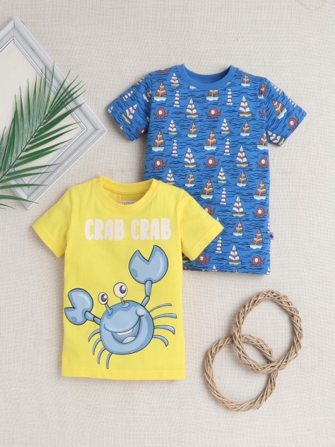 BUMZEE Yellow & Blue Boys Half Sleeves T-Shirt Pack Of 2