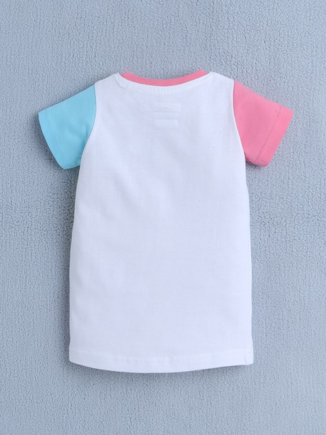 BUMZEE White & Green Girls Half Sleeves T-Shirt