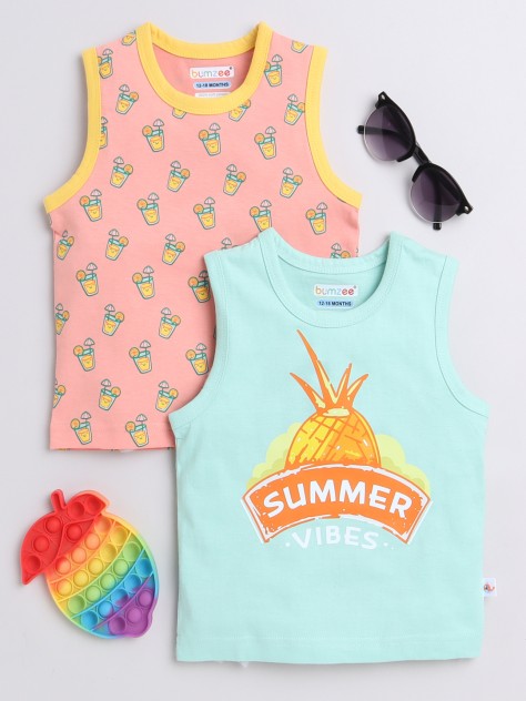 BUMZEE Mint Green & Peach Boys Sleeveless T-Shirts Pack Of 2