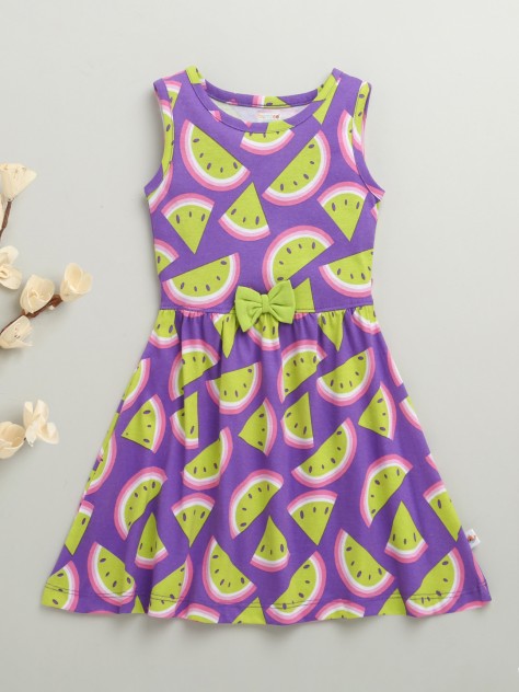 BUMZEE Purple Girls Sleeveless Cotton Knee Length Frock