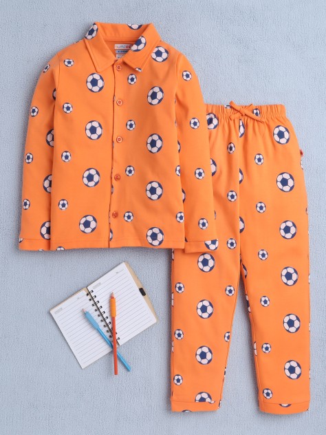 BUMZEE Orange Boys Full Sleeves Cotton Night Suit