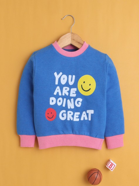BUMZEE Blue Girls Full Sleeves Cotton Sweatshirt