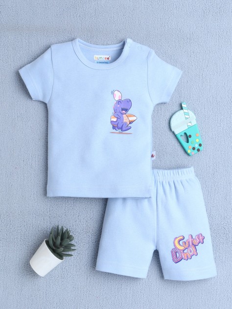 BUMZEE Sky Blue Baby Boys Half Sleeves T-Shirt & Short Set